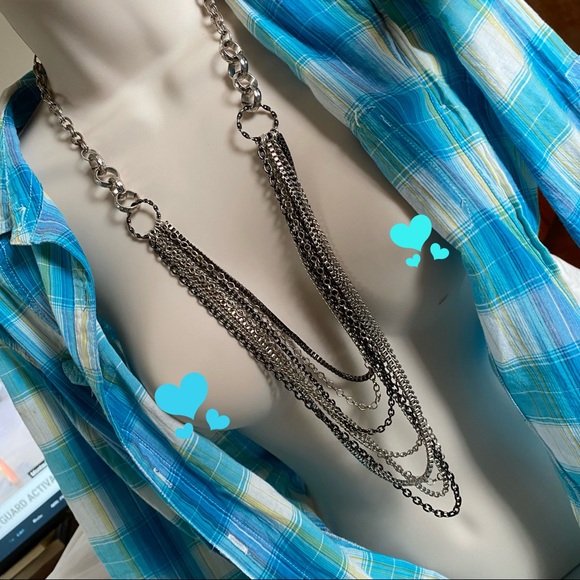 Silver & Gun Metal Gray 8 Strands Necklace - Picture 1 of 7